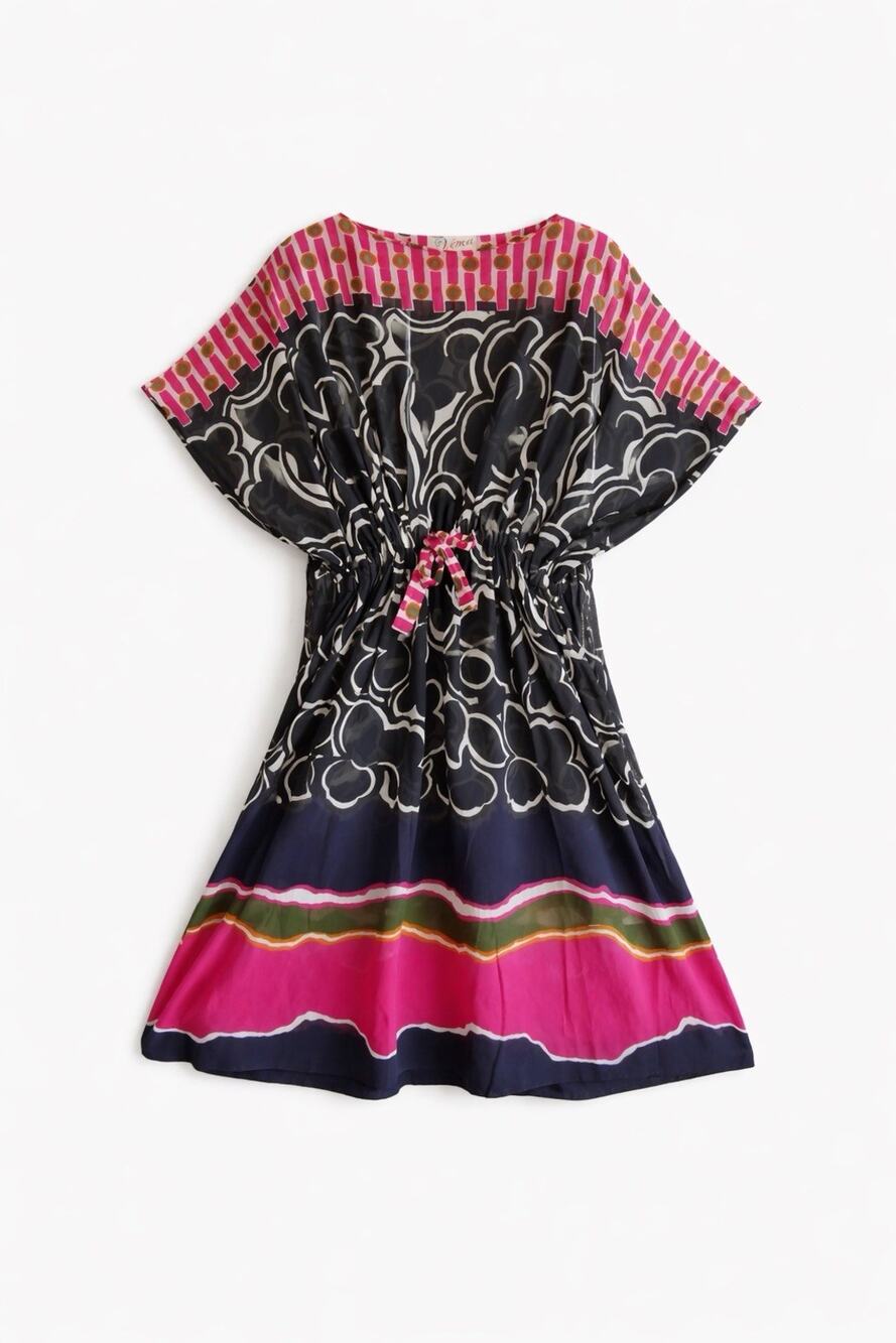 Vintage Venca International Swiss Cotton Caftan Dress Graphic Print Boho 14